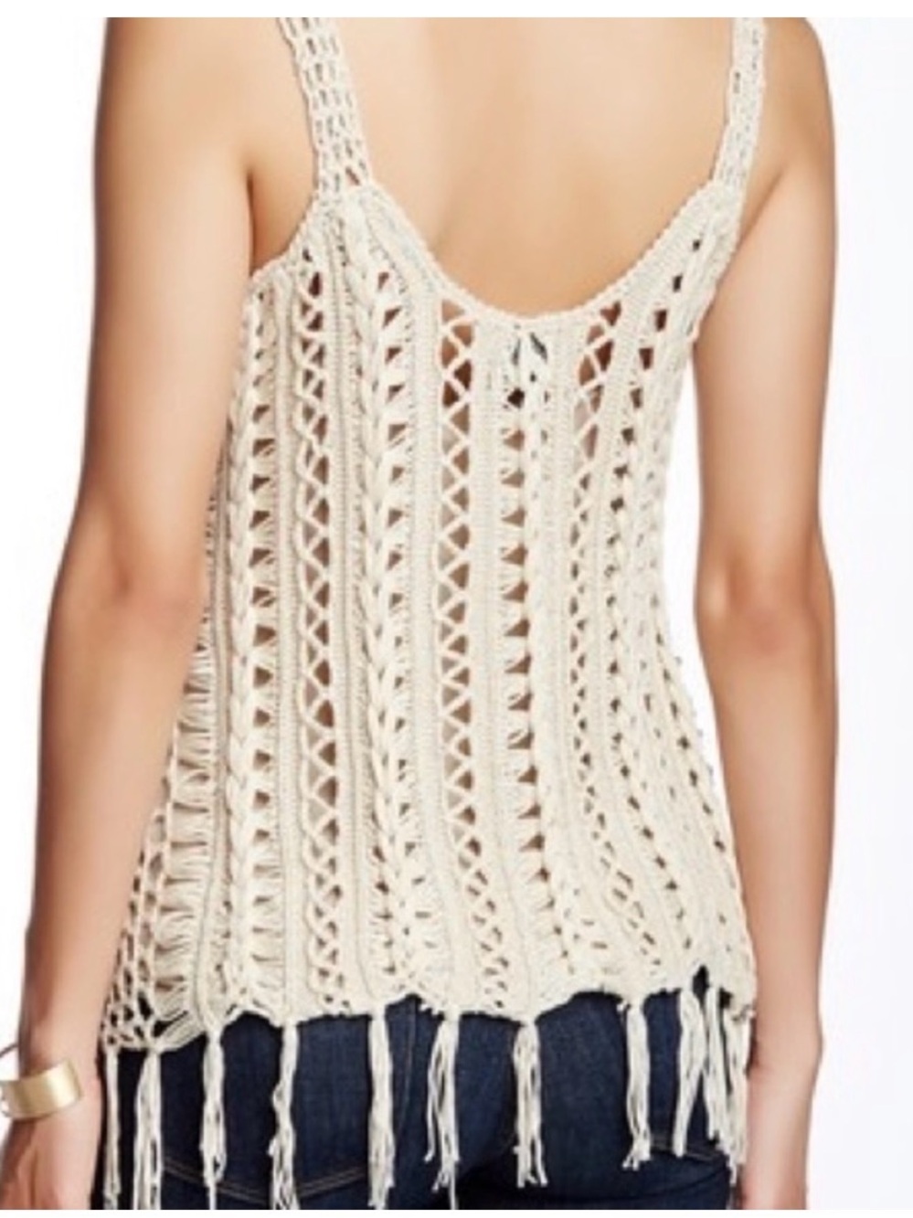 Angie Cream Crochet Fringe Tank Top - Picture 2 of 4